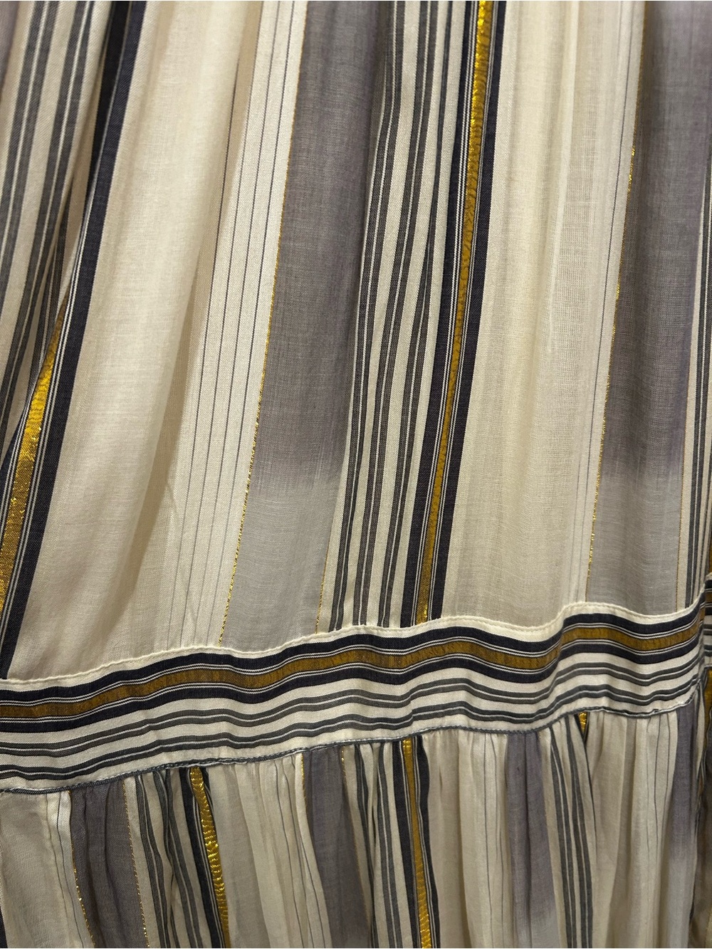 NEW! Banana Republic Zephyr Ivory Blue Gold Stripe Tiered Maxi Dress Size Medium - Picture 8 of 16